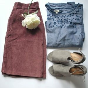 Talbots Petite Embroidered Navy Peasant Blouse